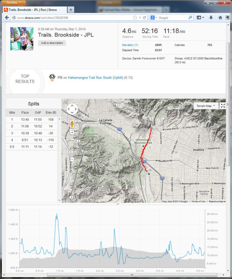 Trails. Brookside - JPL  Run  Strava - Mozilla Firefox 512014 84234 AM